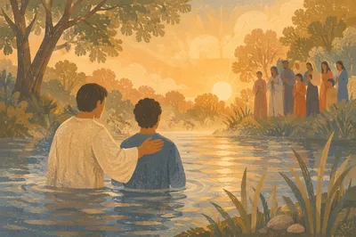 Peaceful Outdoor River Baptism at Sunrise