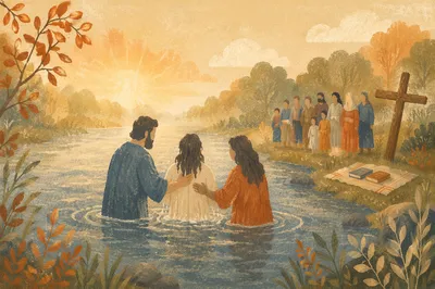 Peaceful Outdoor River Baptism at Sunrise