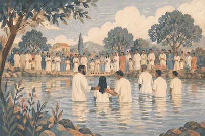Outdoor River Baptism in Rural Clearing
