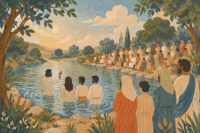 Peaceful Outdoor River Baptism Gathering