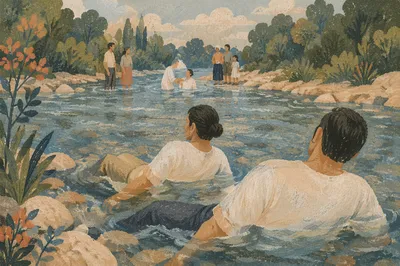 Outdoor River Baptism in Wooded Stream