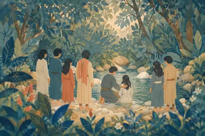 Reverent River Baptism in Wooded Creek