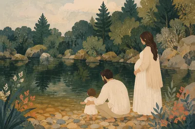 Quiet Outdoor River Baptism with Family