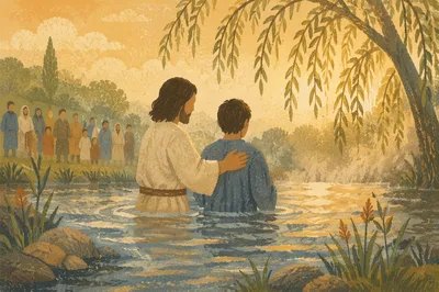Peaceful River Baptism at Sunrise