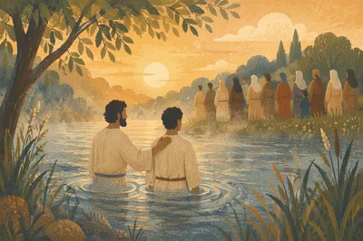 Peaceful Outdoor River Baptism at Sunrise
