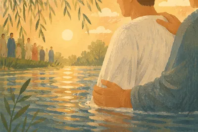 Peaceful Outdoor River Baptism at Sunrise
