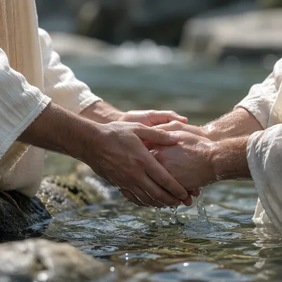 Peaceful Outdoor River Baptism Hands