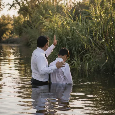 Peaceful Outdoor River Baptism Ceremony