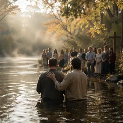 Peaceful Outdoor River Baptism at Sunrise