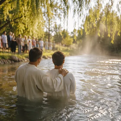 Peaceful Outdoor River Baptism Ceremony