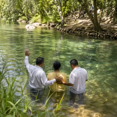 Outdoor River Baptism in Woodland Stream
