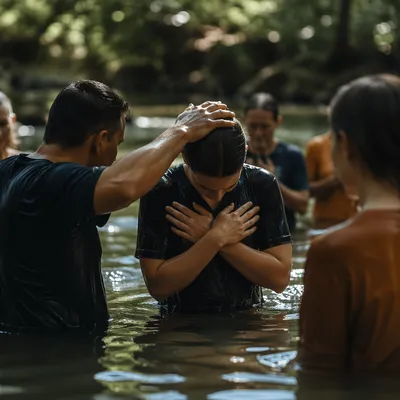 Reverent Outdoor River Baptism Gathering