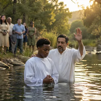 Outdoor River Baptism at Golden Hour