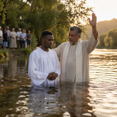 Outdoor River Baptism at Golden Hour