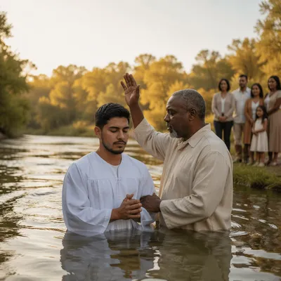 Outdoor River Baptism at Golden Hour