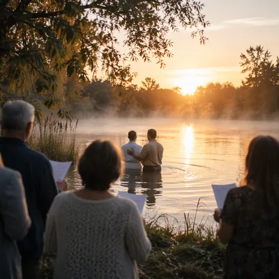 Peaceful Outdoor River Baptism at Sunrise