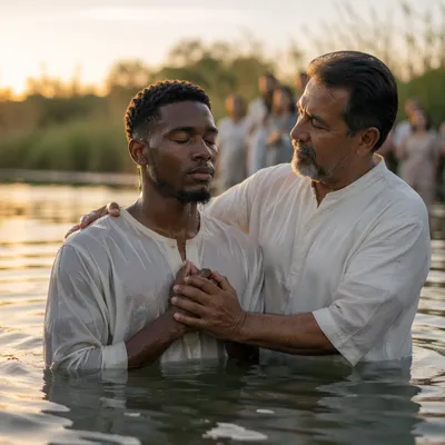 Outdoor River Baptism at Golden Hour