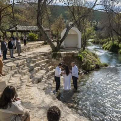 Outdoor River Baptism in Rural Park