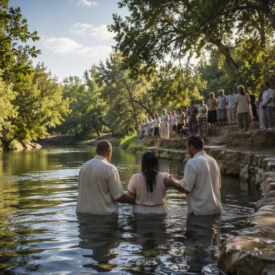 Outdoor River Baptism with Church Congregation