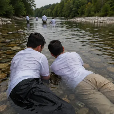 Outdoor River Baptism in Gentle Stream