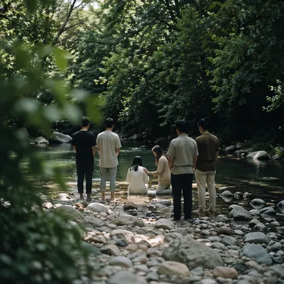 Outdoor River Baptism in Wooded Creek