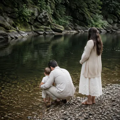 Quiet Outdoor River Baptism Family Moment