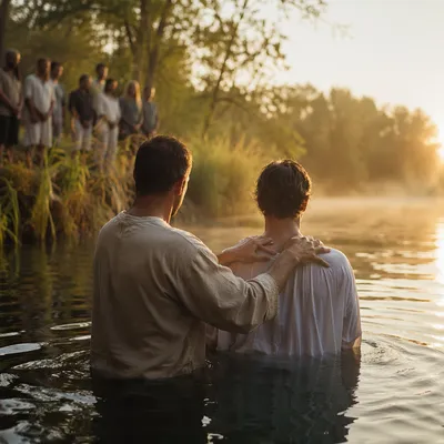 Peaceful Sunrise Baptism in a River