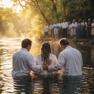 Peaceful Outdoor River Baptism at Sunrise