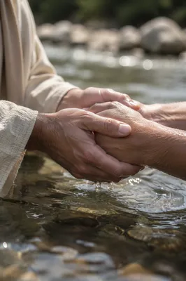 Peaceful Outdoor River Baptism Hands