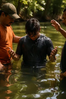Outdoor River Baptism in Wooded Stream