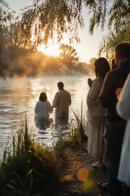 Peaceful Sunrise River Baptism Gathering