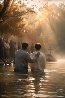 Peaceful Outdoor River Baptism at Dawn