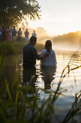Peaceful Outdoor River Baptism at Sunrise