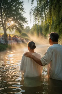 Peaceful Outdoor River Baptism Ceremony