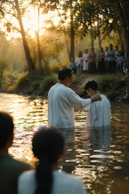 Misty Sunrise River Baptism Ceremony