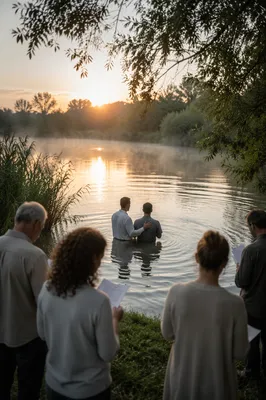 Peaceful Outdoor River Baptism at Sunrise