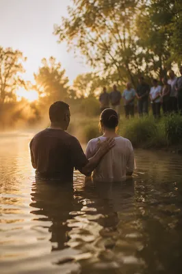 Peaceful Outdoor River Baptism at Sunrise