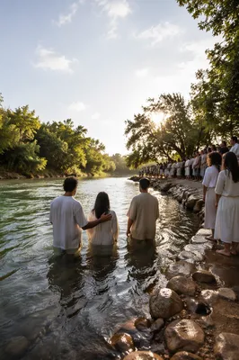 Peaceful Outdoor River Baptism Gathering