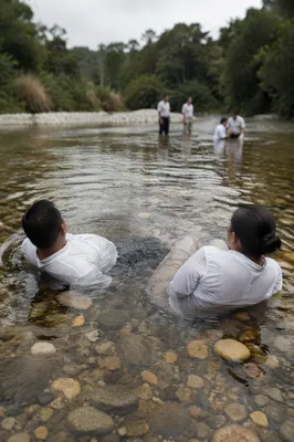 Outdoor River Baptism in Peaceful Stream