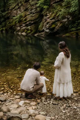 Peaceful Outdoor River Baptism with Family