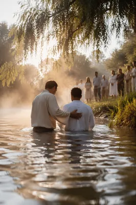 Peaceful Outdoor River Baptism at Sunrise