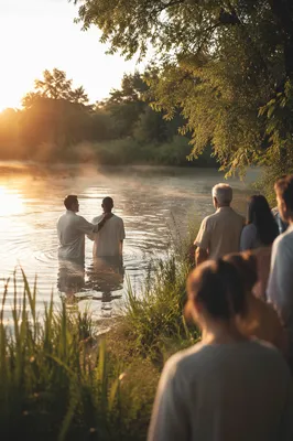 Peaceful Outdoor River Baptism at Sunrise