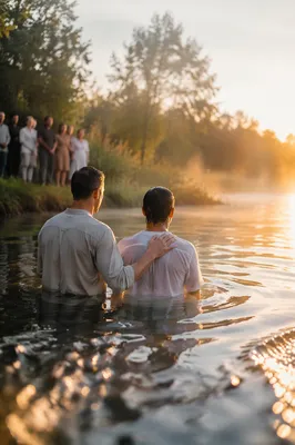 Peaceful Outdoor River Baptism at Sunrise