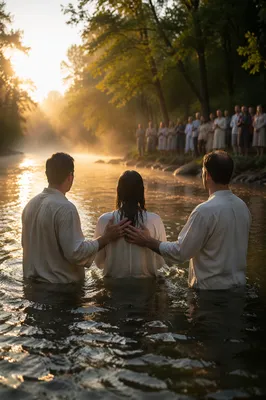 Peaceful Outdoor River Baptism at Sunrise