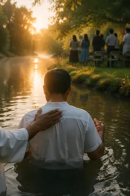 Reverent Sunrise Baptism in a Quiet River