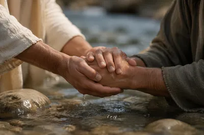Peaceful Outdoor River Baptism Hands