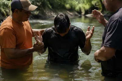 Outdoor River Baptism in Wooded Stream