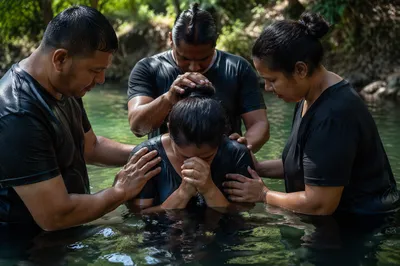 Outdoor River Baptism in Wooded Stream