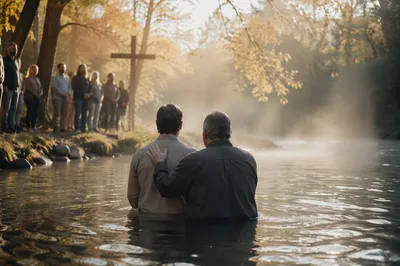 Peaceful Outdoor River Baptism at Dawn