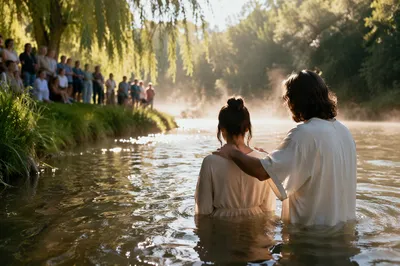 Peaceful Outdoor River Baptism Ceremony